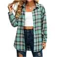 thumbnail image 4 of Women's Collared Loose Long Sleeve Plaid Shirt,Oversized Casual Button Down Shacket Jacket,Sky Blue,Women's Plus Size XL, 4 of 7