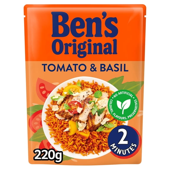 Ben's Original Tomato Basil Microwave Rice 220G, Imported from Britain