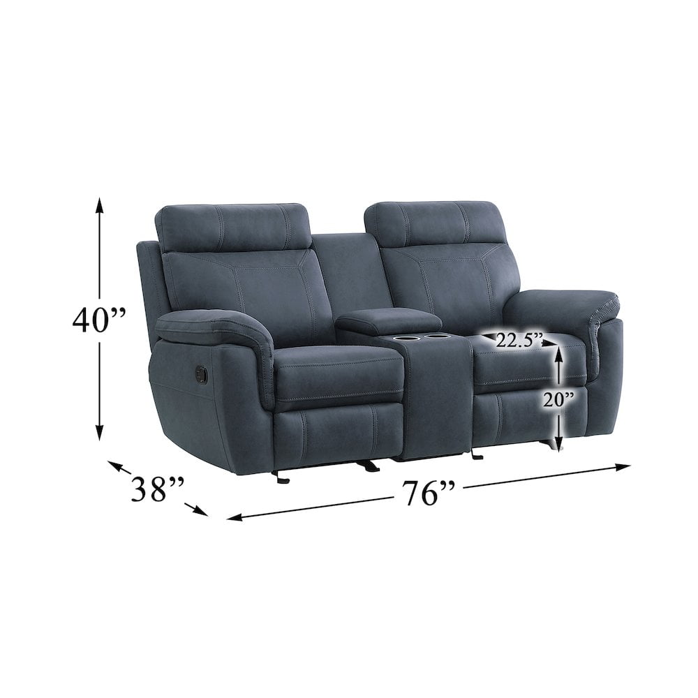 Lexicon Clifton 76" Microfiber Double Glider Reclining Love Seat in Blue