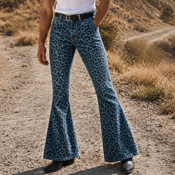 Work Pants for Men Leopard Relaxed Fit Flared Pants for Everyday Casualwear with Modern Street Style Men’s Casual Pants 2 XXL