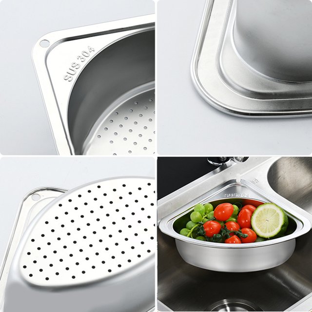 Rejilla De Drenaje Colador para fregadero de cocina escurridor Triangular de acero inoxidable para frutas y verduras Sywqhk Libre de BPA