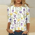 thumbnail image 2 of CYMMPU Women's Floral Printed Flowy Blouse 3/4 Length Sleeve Summer Fall Tunic Tops Casual Business Work Blouses Shirts Crewneck Basic Tees 2025 Clothes Yellow XXXXXL, 2 of 5