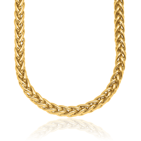 18K Solid Yellow Gold 5.7mm Spiga Wheat Link Chain Necklace