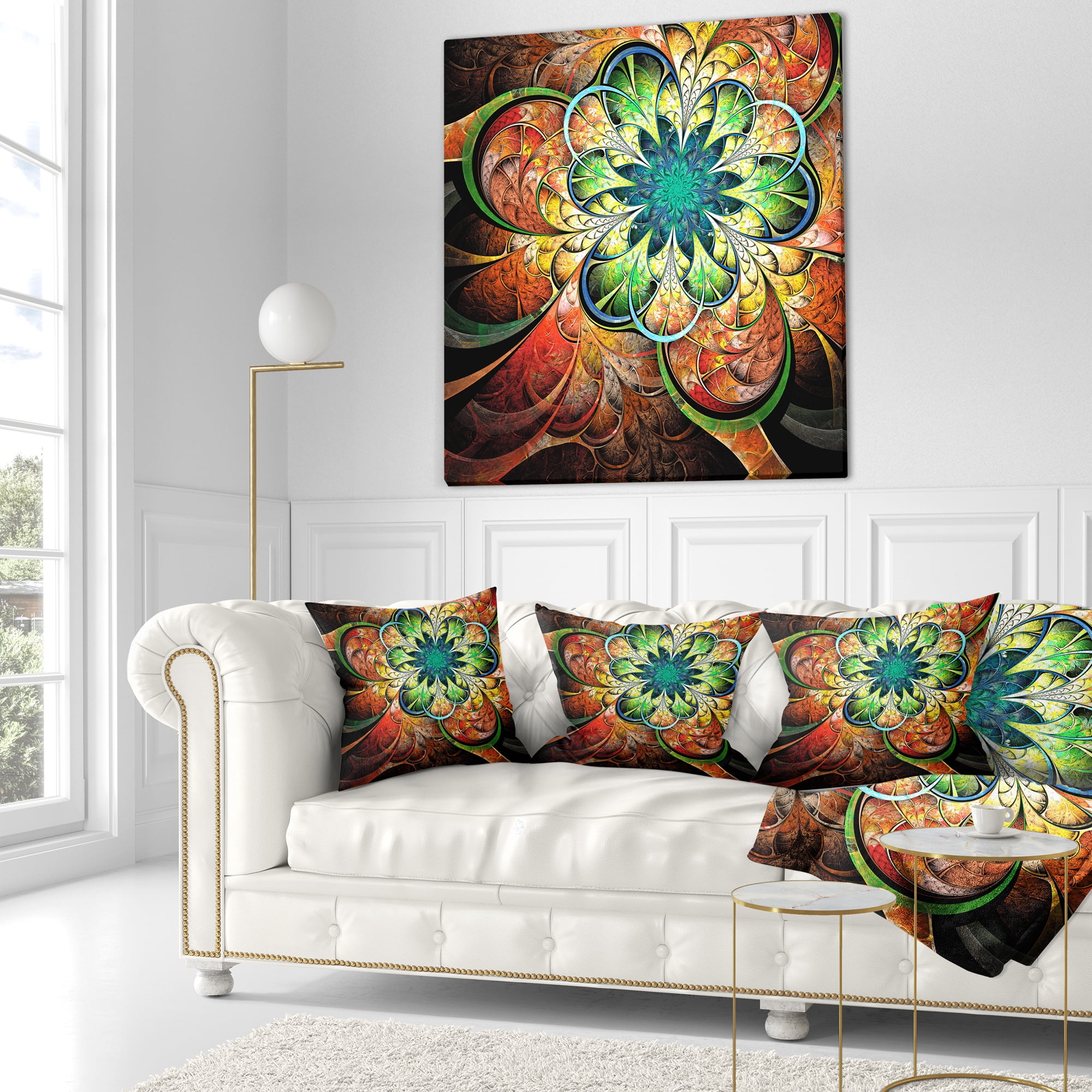 Designart Colorful Fractal Flower Pattern - Floral Throw Pillow - 18x18