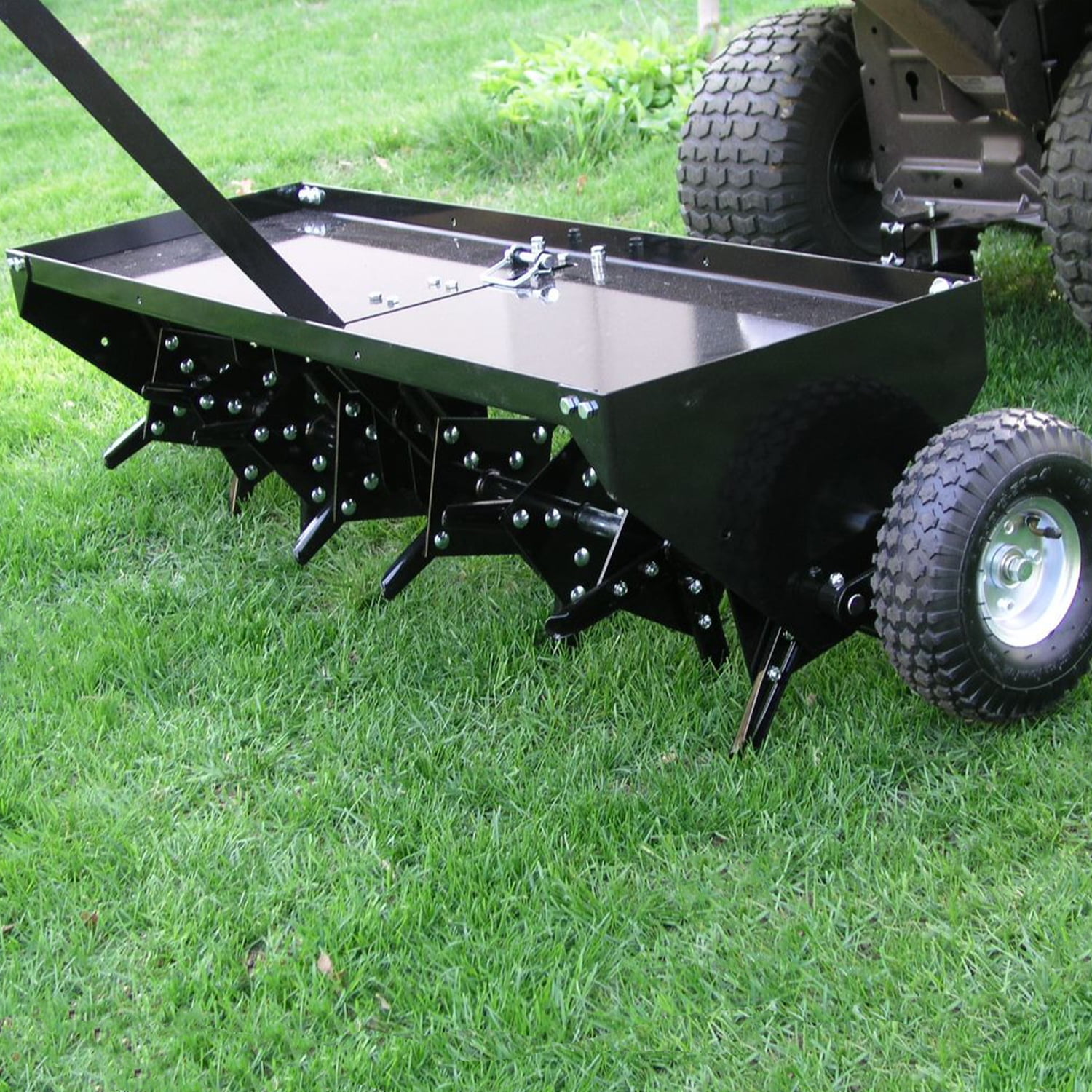 Yard Tuff 48 Inch Tow Behind Lawn Mower Plug Aerator with Universal Hitch