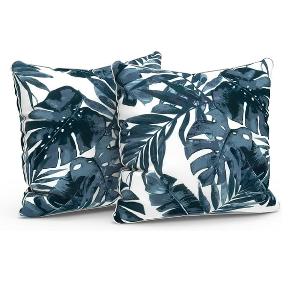 Outdoor/Indoor Throw Pillows, Decorative Patio Accent Pillows, Fluffy Water Repellent Garden Cushions for Home Patio Coach Sofa Use,Pack of 2, Palms Blue