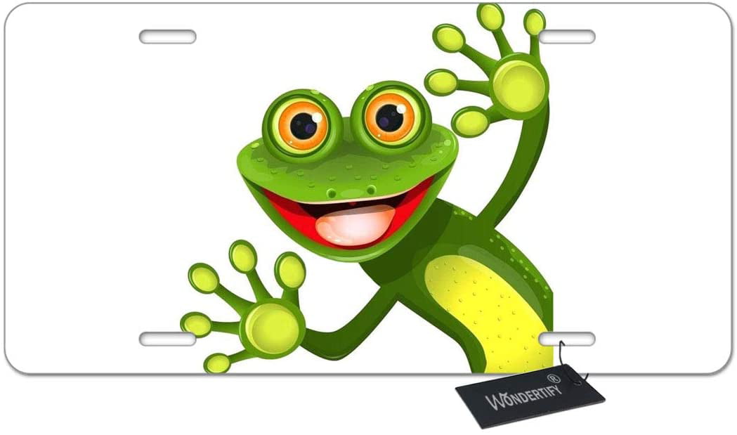 MSGUIDE Two Cute Frogs Love Front License Plate Cover,Novelty Aluminum Metal Car Vanity Tag Plates Decorative for Men Women Girl Gift 6 X 12 Inch 