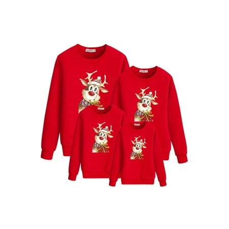 

Afunbaby Christmas Sweater for Family Matching Reindeer Graphic Long Sleeve Pullover Kids Mom Dad Sweatshirt
