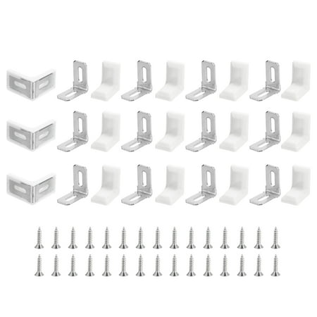 

20Pack Metal Plastic L Shaped Angle Bracket 28x28x17mm Shelf Corner Brace Plate with Screws (White)