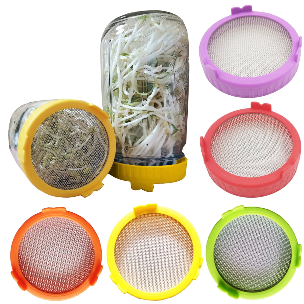 LINASHI Sprouting Lids, Plastic Sprout Lid with Stainless Steel Screen for Wide Mouth Mason Jars