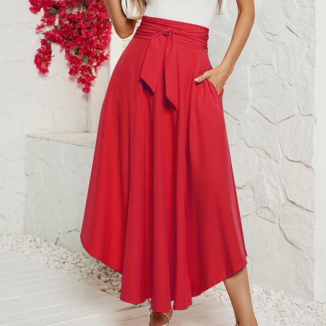 Vestido casual Mujer Faldas largas asimétricas con cordones Salida de vacaciones dividida FLhrweasw Nuevo