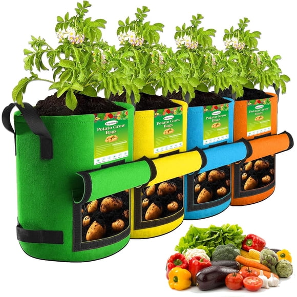 4Packs Colorful Potato Grow Bags, 10Gallon Heavy Duty Potato Bags for Growing Potatoes, Fabric Potato Planter, Non-Woven