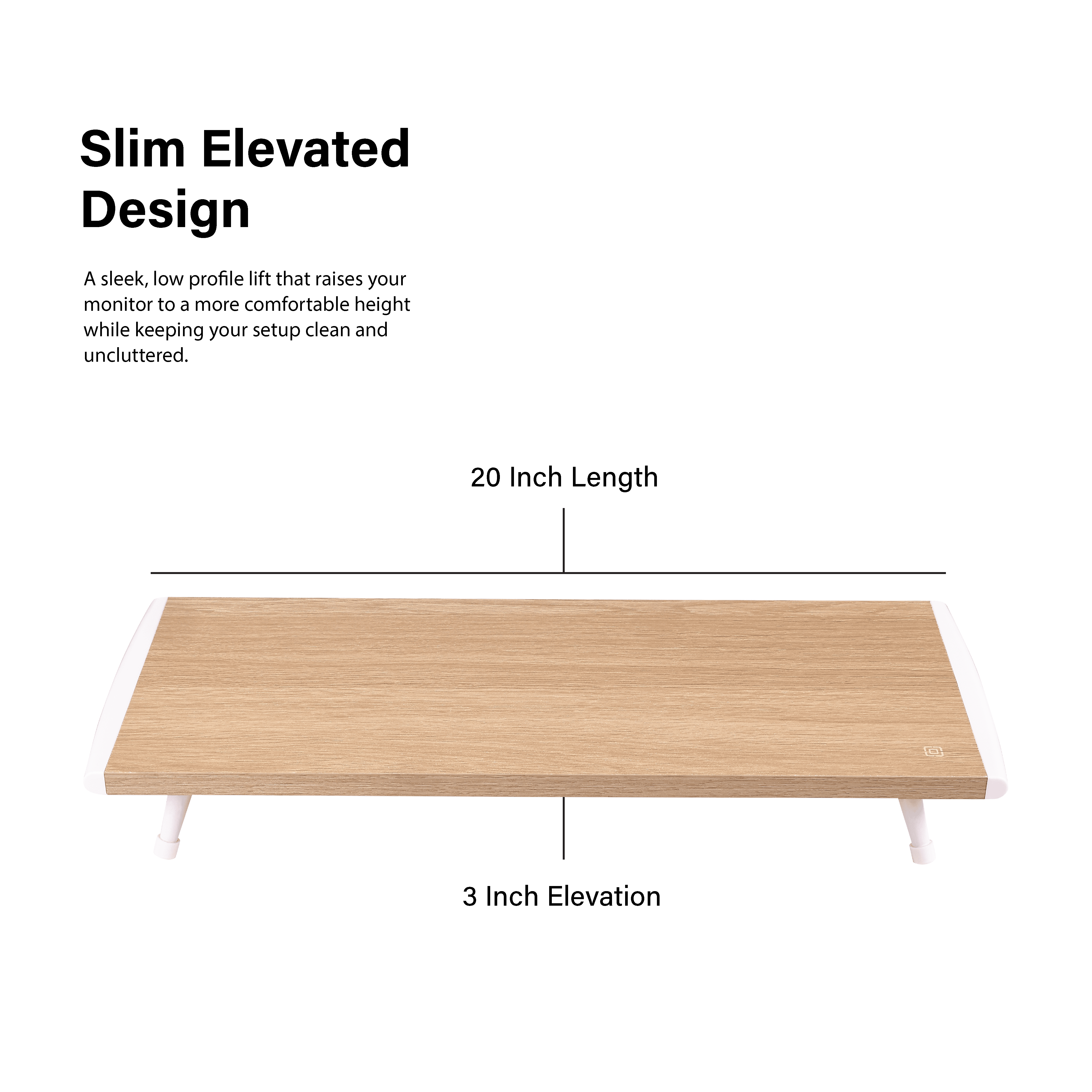 Incipio Wooden Monitor Riser Stand, 20" inch Desk Shelf with Non-Slip Legs, Ergonomic Screen Elevation, Space-Saving Desktop Organizer for Home Office, Holds up to 30 lbs-Oak