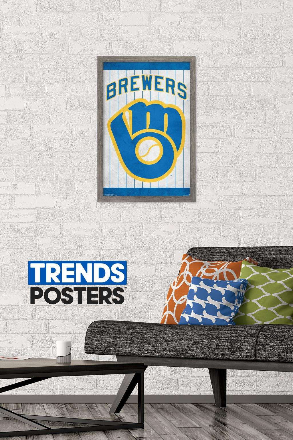 MLB Milwaukee Brewers - Retro Logo Wall Poster, 14.725" x 22.375", Framed
