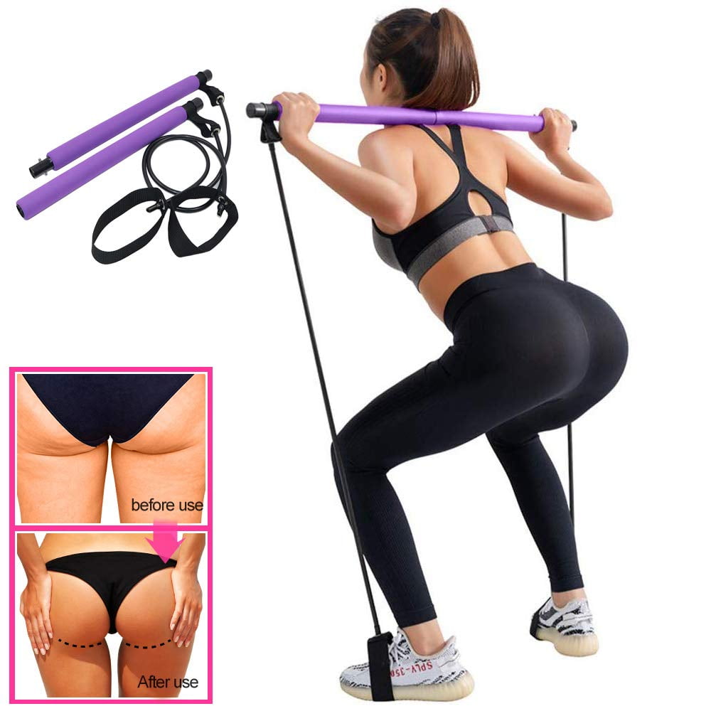 Pilates Portable Bar Kit with Resistance Band Yoga Exercise Bar with Foot Loop for Total Body Workout Fitness Training Equipment for Home Gym Total Body Toning Bar with Foot Loop Muscle Hipsline 