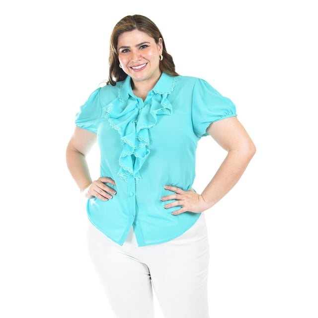 Blusa con detalle de olanes Roman Fashion /Tallas Extras, 204 (Menta) turquesa 38