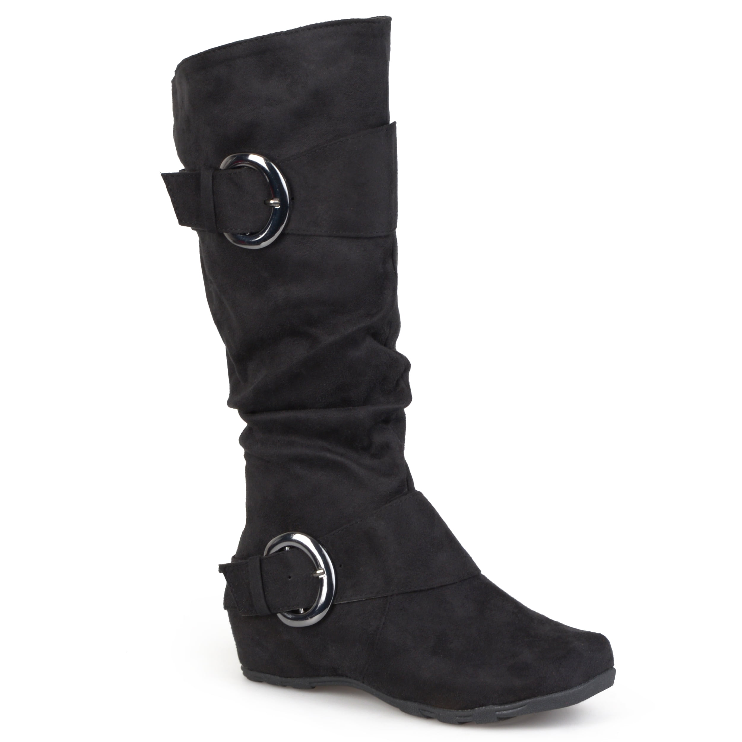 Journee Collection - Women's Buckle Knee-High Microsuede Slouch Boot ...
