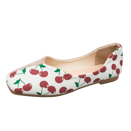 

Fsqjgq Casual Leather Slip On Shoes for Women Ladies Fashion Fruit Print Cloth Suede Splicing Square Toe Flat Casual Shoes Man s Shoes Casual Green 39