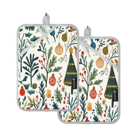

Two Pieces Of Square Heat Insulation Pad Oven Mitts 7x9.8 Inch Oven Microwave Kitchen Cooking Baking Christmas Tree and Leaves