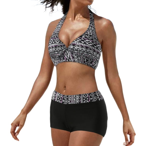 Traje de baño de bikini para mujer, conjunto de bikini push up con control de abdomen, parte inferior de bikini de cintura alta, traje de baño tankini con pantalones cortos, trajes de baño