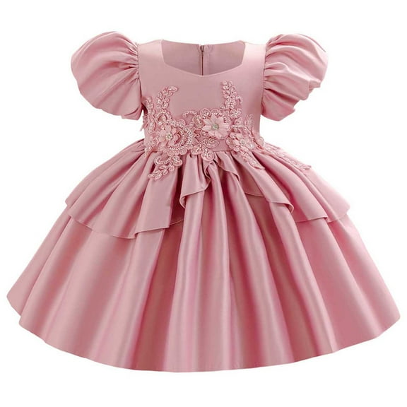 XUNKUSGA Girls Dresses 1-4 Years Embroidery High Waist Kids Dresses Cute Square Neck Puff Sleeve Princess Dress Wedding Birthday Pageant Baby Girl Dress