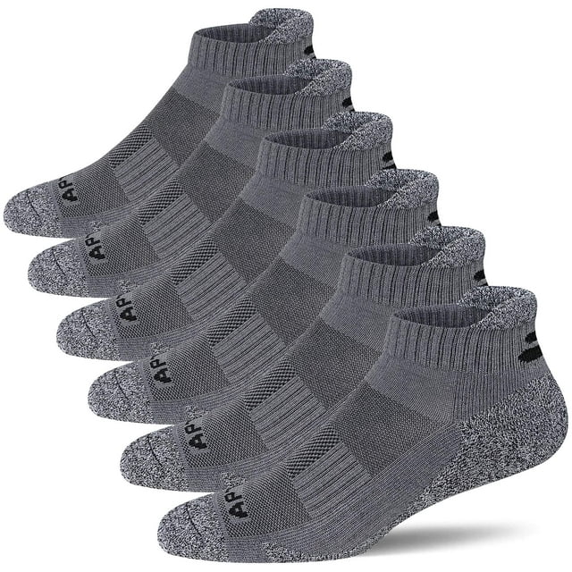 APTYID Calcetines deportivos para correr al tobillo con cojín de rendimiento para hombre, gris oscuro, talla 9-12, 6 pares