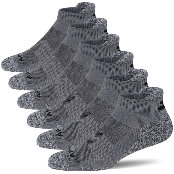 APTYID Calcetines deportivos para correr al tobillo con cojín de rendimiento para hombre, gris oscuro, talla 9-12, 6 pares