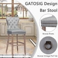 thumbnail image 5 of Foredo Elegant Velvet Bar Stools Set of 2, 30" Padded Counter Height Bar Stools with Button and Nailhead Trim, Bar Stool with Tufted Back and Wooden Legs, for Kitchen Dining Room, Light Gray, 5 of 6