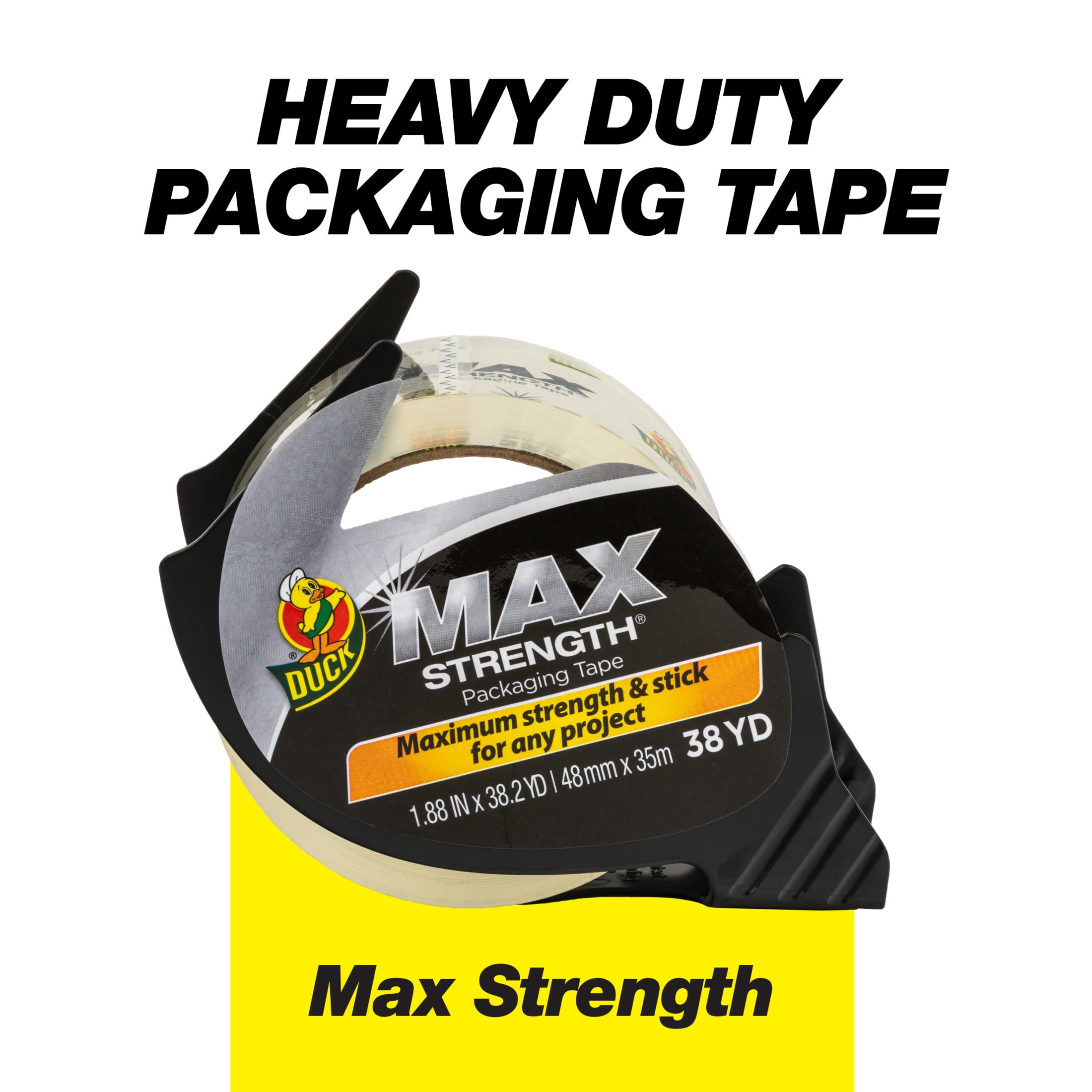 (2 pack) Duck Max Strength Clear Packaging Tape with Dispenser, 1.88 in. x 38.2 yd.