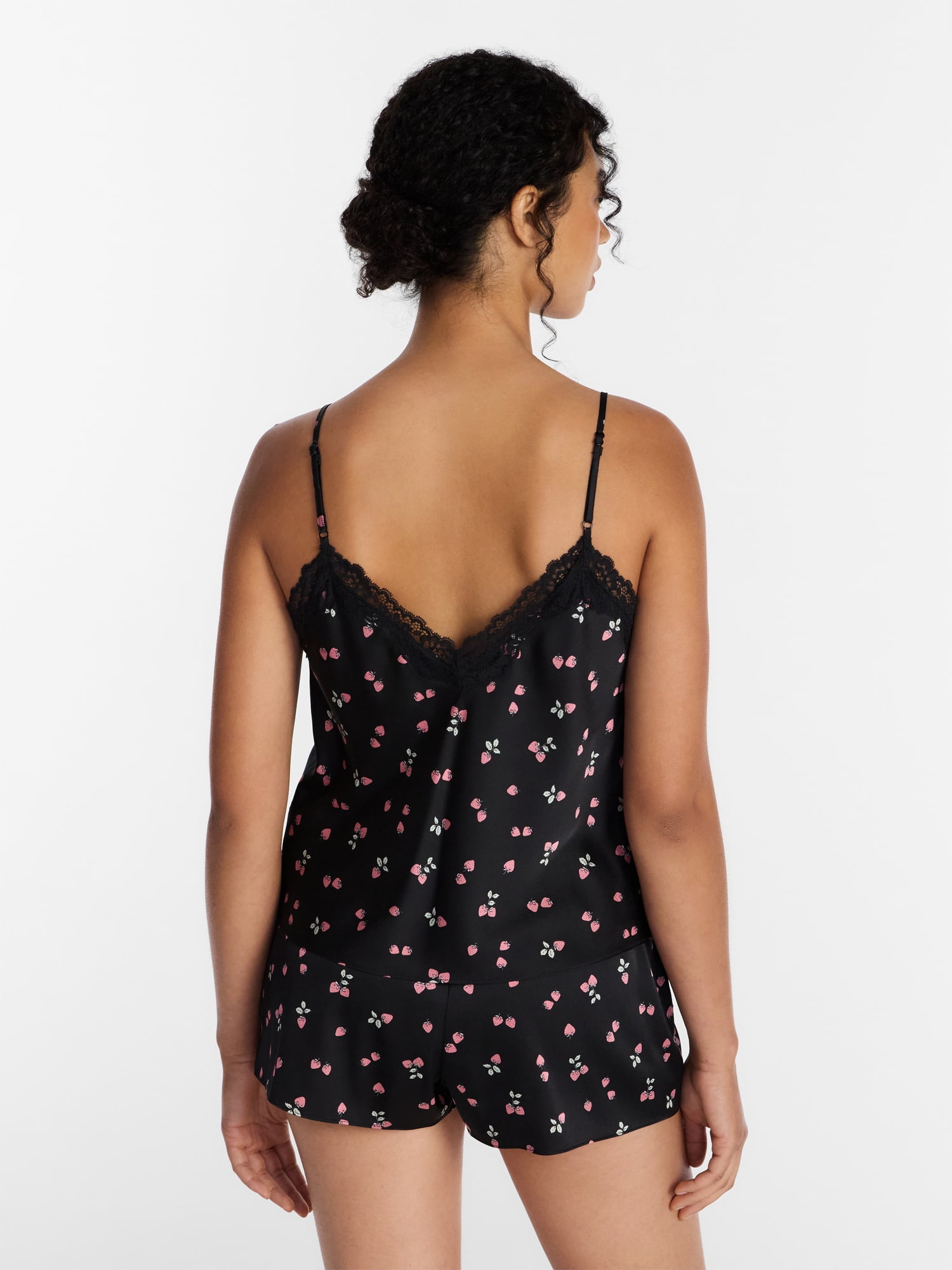 Joyspun Women's Lace Trim Stretch Satin Cami and Shorts Set, 2-Piece, Sizes XS-3X
