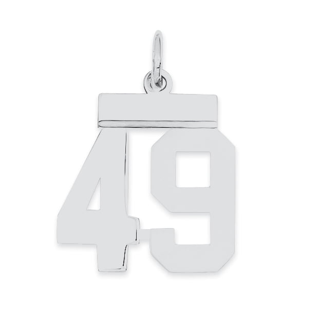 Sterling Silver Rhodium-plated Small Polished Number 49 Charm QSS49 (20mm x 8mm)