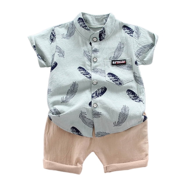 Hiiyo Toddler Boy Outfits Short Sleeve Button-Up Pocketshirt Shorts Set Summer Clothing Set