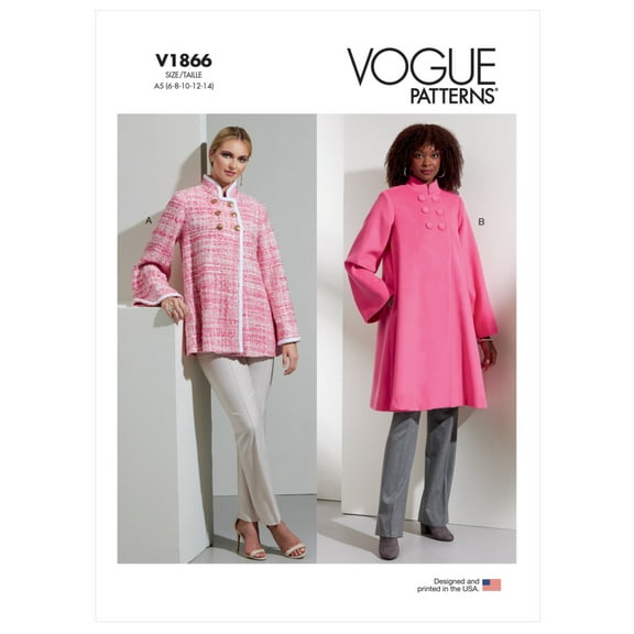 Vogue Sewing Pattern V1866 - Misses' Coat, Size: F5 (16-18-20-22-24)