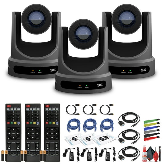 PTZOptics Move SE SDI/HDMI/USB/IP PTZ Camera with 20x Optical Zoom (Gray) (PT20X-SE-GY-G3) (3-Pack)   Lens Cleaning Kit   HDMI Cable   Ethernet Cable   Color Wire Ties