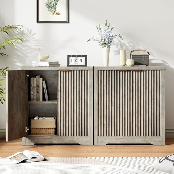 Buffet sideboard gabinete: moderno accent almacenamiento consola con fluted doors & adjustable estantes para dining room, sala de estar & hallway