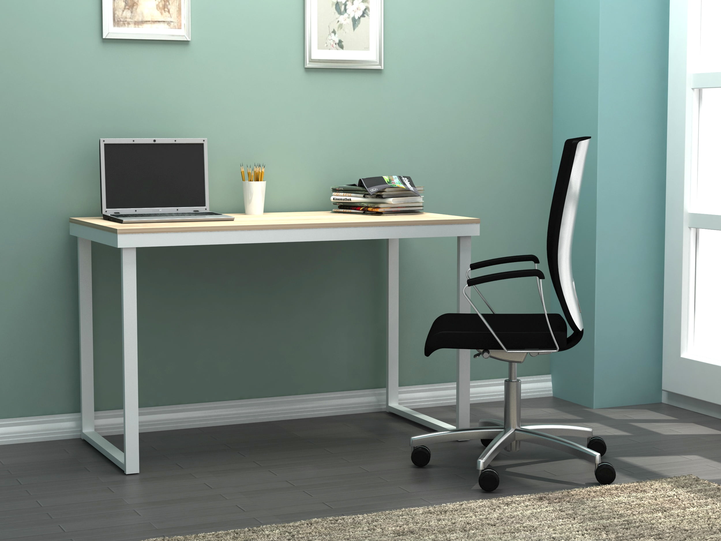 Mainstays Bayhill Wooden Metal Surface Desk, White Natural