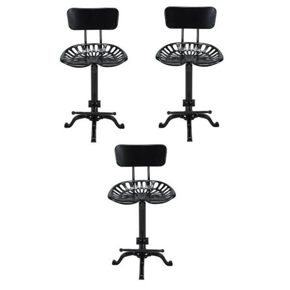 Home Square Tractor Seat Stool with Back in Black - Set of 3