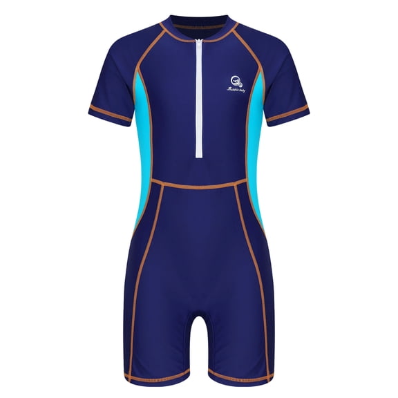 vastwit Sporty Swimsuits for Boys Girls Short Sleeve Rash Guard One Piece Swimwear Wetsuits Navy Blue 130