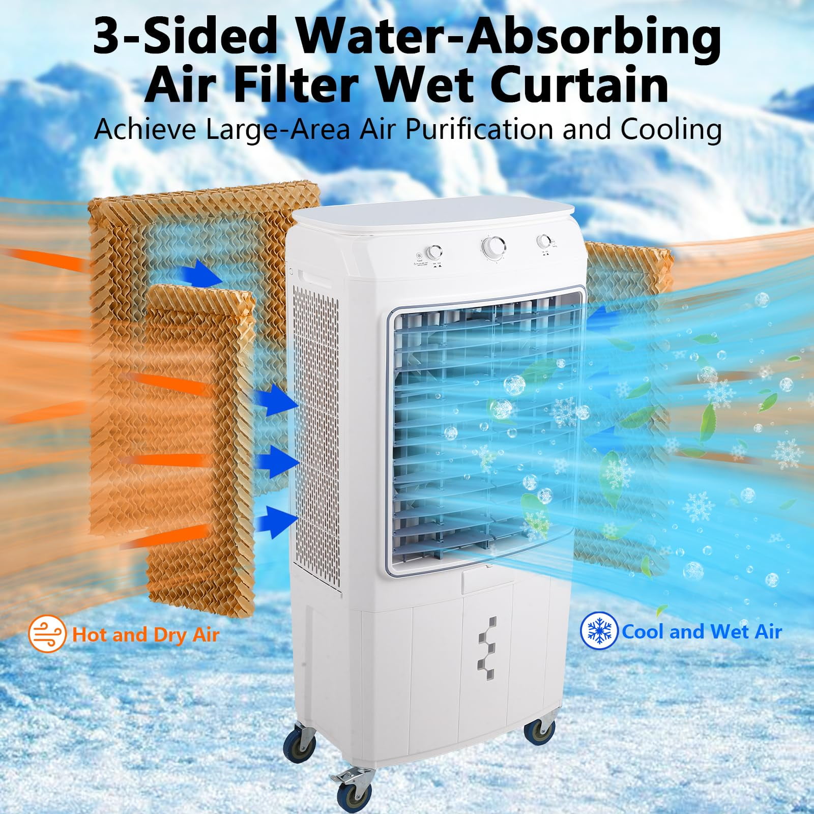 Towallmark 4100 CFM Evaporative Air Cooler – Swamp Cooler with Remote, 4 Ice Packs, 15.8-Gallon Tank, and 3 Fan Speeds