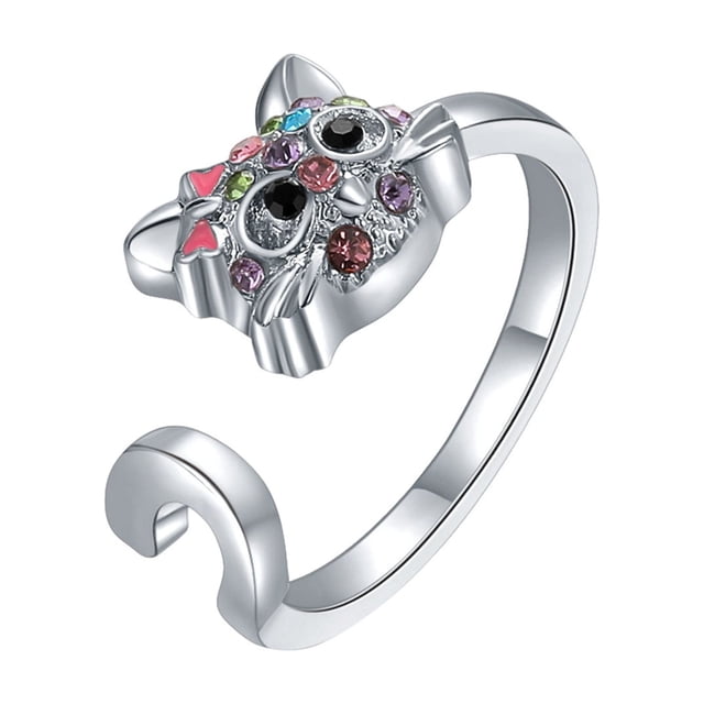 Fashion Cat Ring Colorido Animal Cat Anillo Ajustable Abierto
