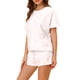thumbnail image 4 of Conjunto de pijama para mujer INSPIRE CHIC, estampado de teñido anudado, camisetas de manga corta y pantalones cortos, 2 piezas, color rosa, 4 of 5