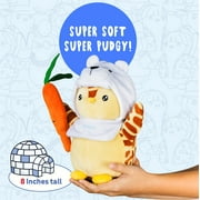 Pudgy Penguins Plush Buddie (1) with Giraffe Skin and a Teddy Bear Hat Black and White Penguin with Multicolor Accessories