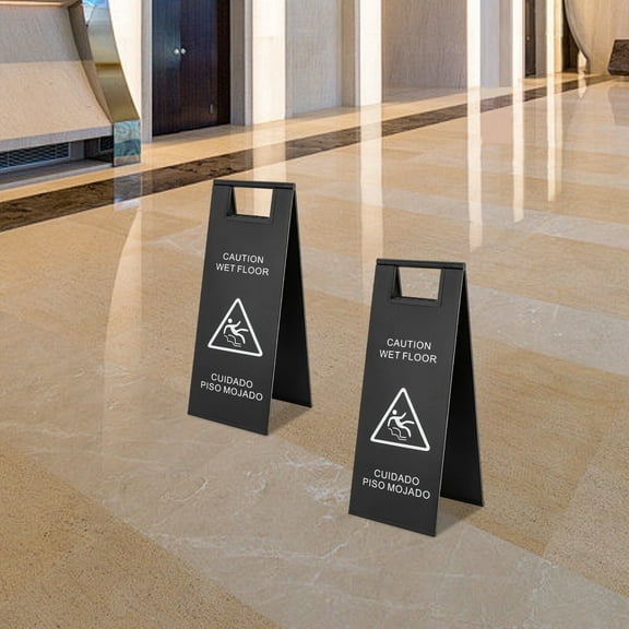 2Pcs Stainless Steel Wet Floor Sign Caution Wet Floor Sign Safety Warning Sign