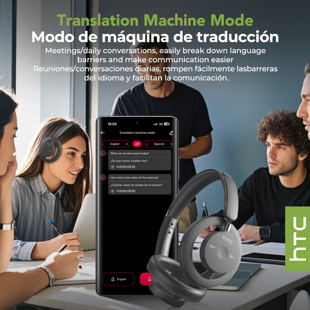 Wireless Bluetooth Over-Ear Headphones HP06, AI Translator 135 Languages, Noise Cancelling, 26H Battery, Mic for Calls, Travel & Office - Black