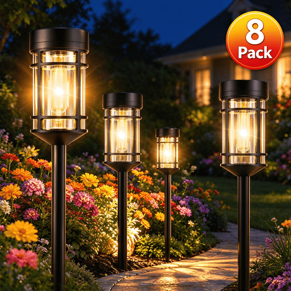 CATGOOD 8 Pack Solar Pathway Lights Outdoor Waterproof, 3000K Auto On/Off Solar Garden lights for Yard Lawn Walkway, Warm White