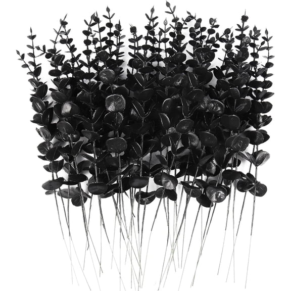 20Pcs Black Eucalyptus Leaves Stems Artificial Eucalyptuses Leaf Branches for Halloween Picks Autumn Fall Floral Arrangement Wedding Centerpiece Flower Bouquet Home Office Decoration