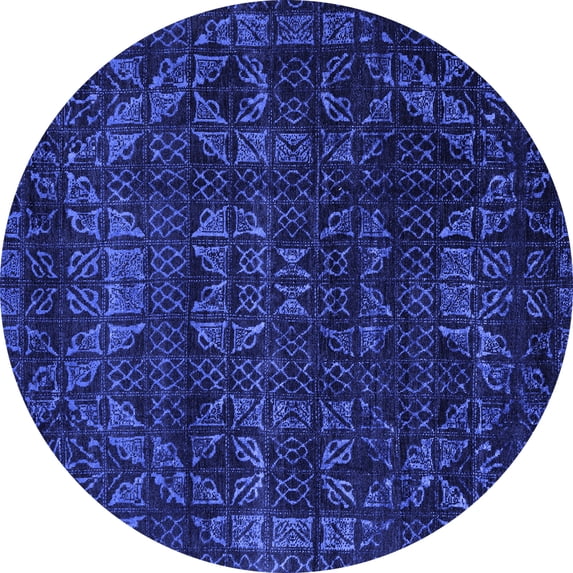 Ahgly Company Machine Washable Indoor Round Abstract Blue Modern Area Rugs, 3' Round