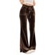 thumbnail image 2 of Karight Velvet Pants Women Lounge Comfy Womens Velour Flare Pants Casual Pants Wide Leg High Waisted Drawstring with Pockets, 2 of 5