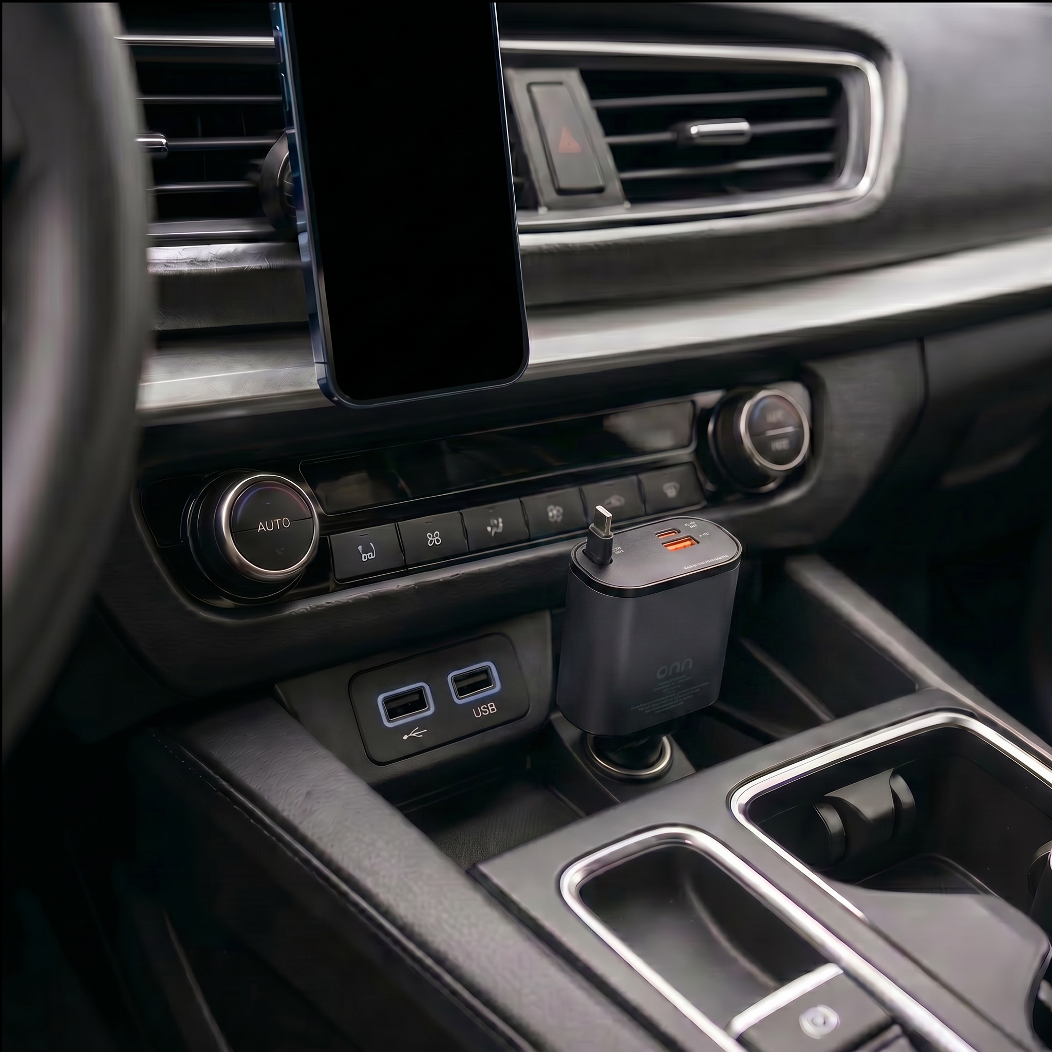 onn 3-in-1 Fast Charge USB-C/USB Car Charger photo 2