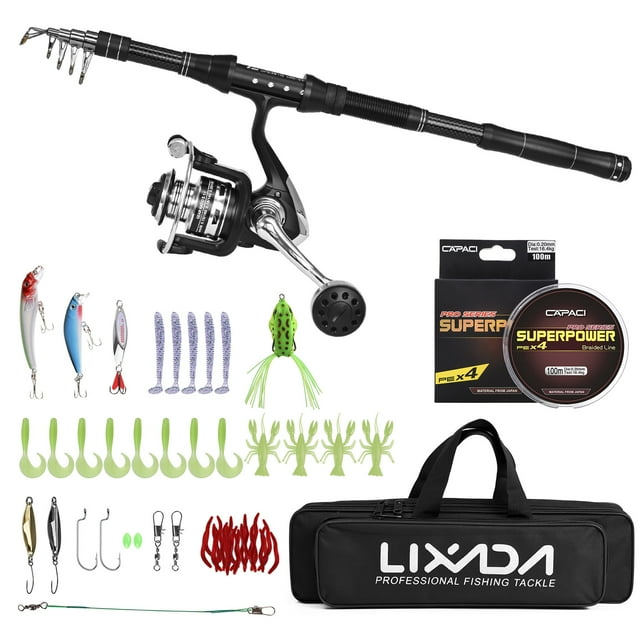 Spinning Rod kit,Fiber Pole Lures Kit Line Lures Pole With Reel With Carrier Rod And Reel Lures Set Carry Kit Carbon Fiber Combos Pole With Combo Kit Line Combos Kit Carbon Set Portable Kit